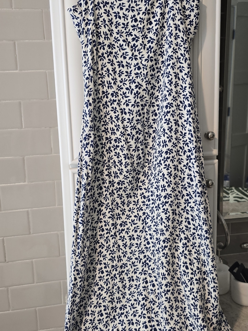 Reformation White Midi Dress with Navy Floral Print